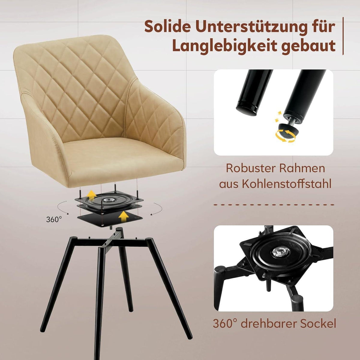 Drehbare Esszimmerstühle 2er-Set Beige in Lederoptik