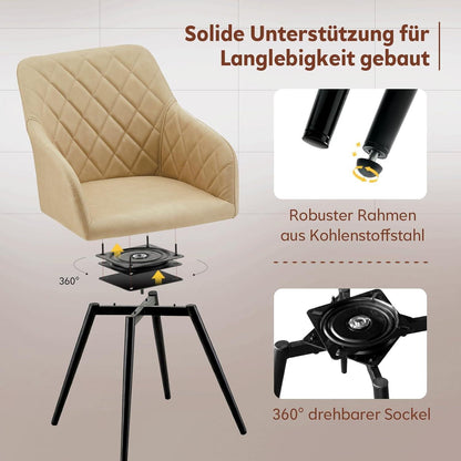 Drehbare Esszimmerstühle 2er-Set Beige in Lederoptik