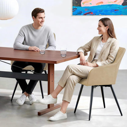 Drehbare Esszimmerstühle 2er-Set Beige in Lederoptik