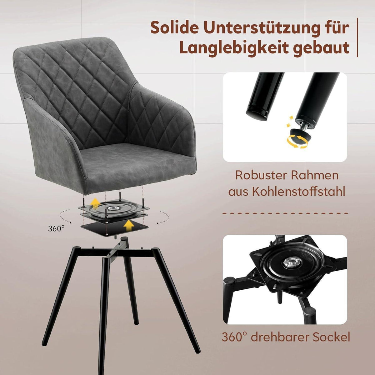Drehbare Esszimmerstühle 2er-Set, Hellgrau in Lederoptik