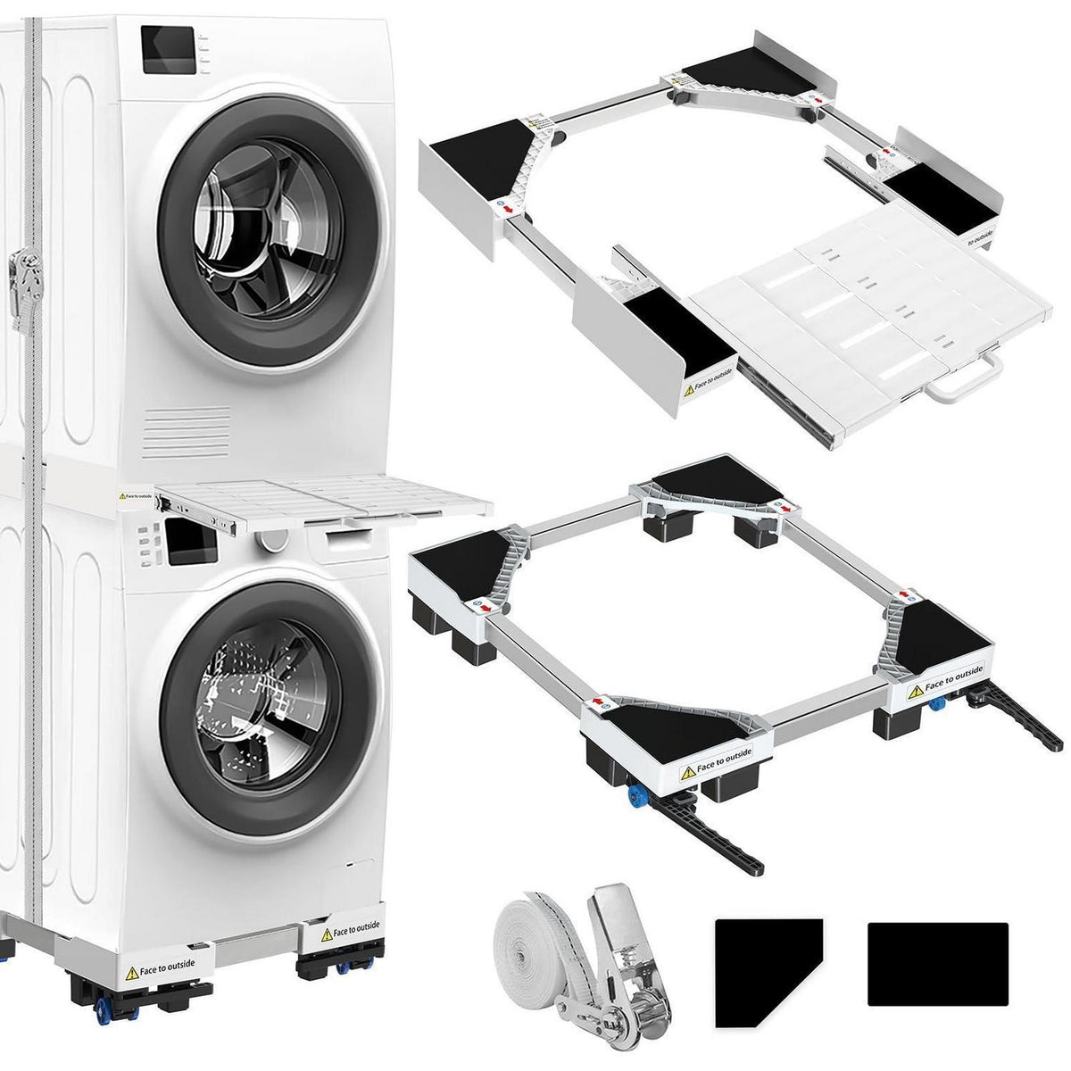Waschtrockner Stapelset mit Sockel & Trockenregal