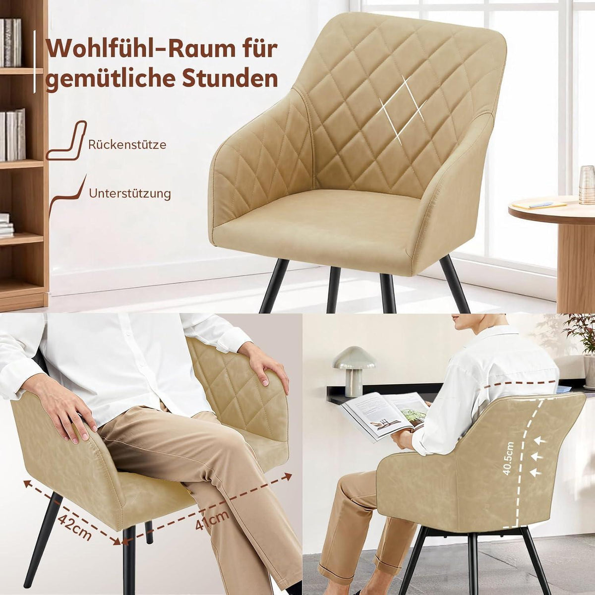 Drehbare Esszimmerstühle 4er Set mit Armlehnen in Lederoptik