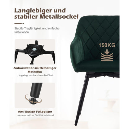 Drehbare Esszimmerstühle Set 2 – Samt, Grün