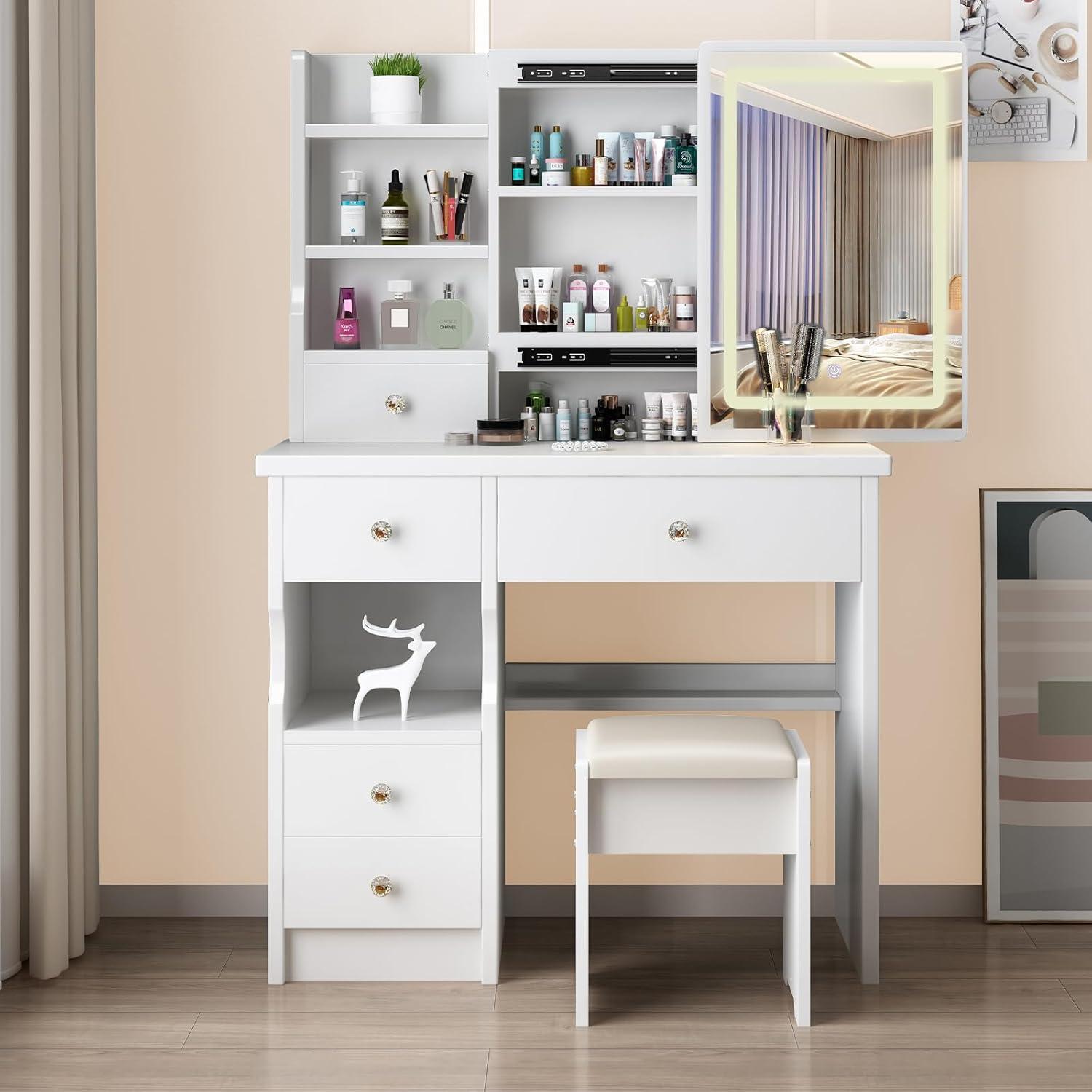 Schminktisch mit LED-Beleuchtung und Hocker