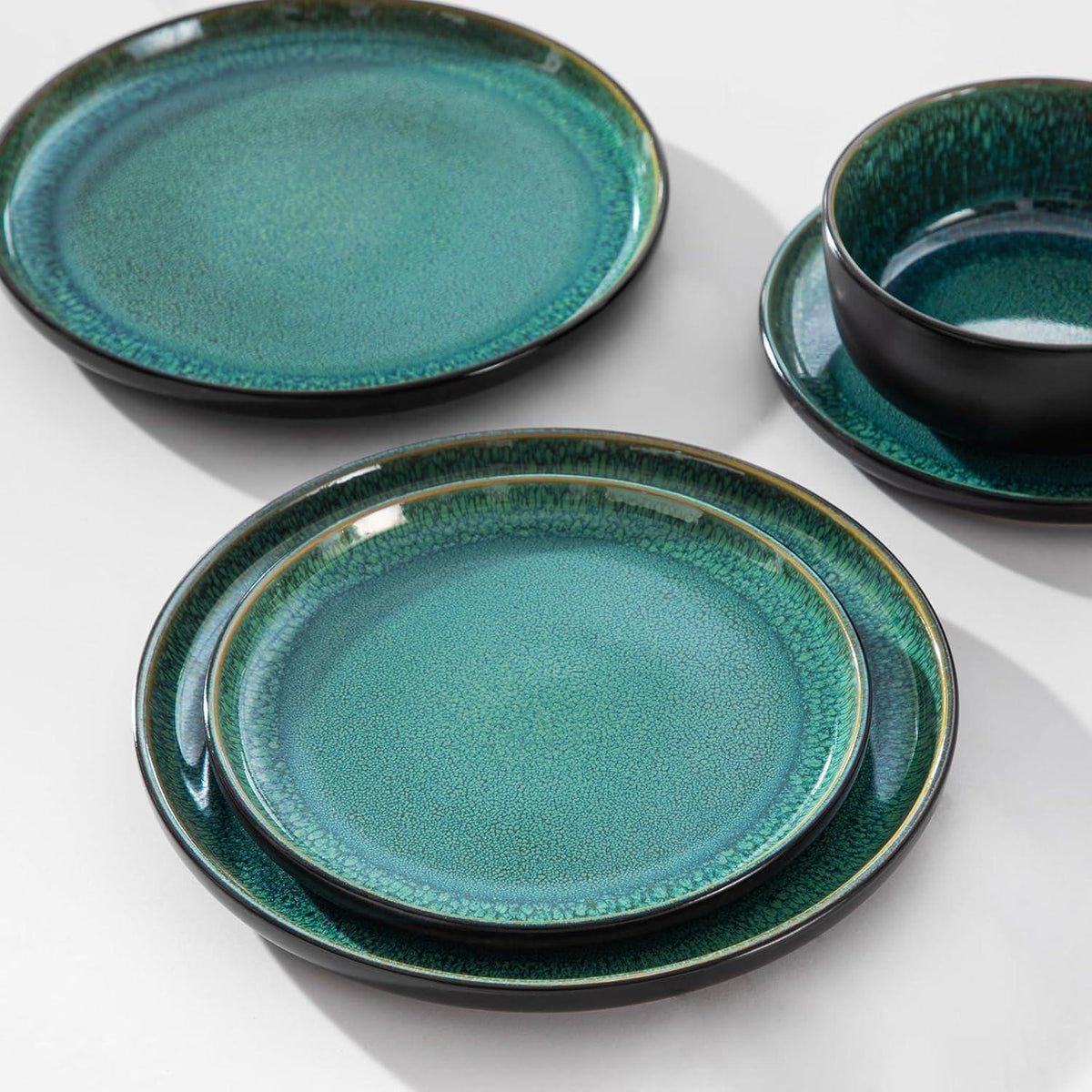Steingut Geschirrset 18tlg für 6 Personen, Grün, Mediterranes Design