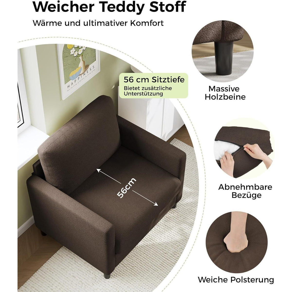 Bequemer Lesesessel – Wohnzimmer Sessel, Braun, 84cm