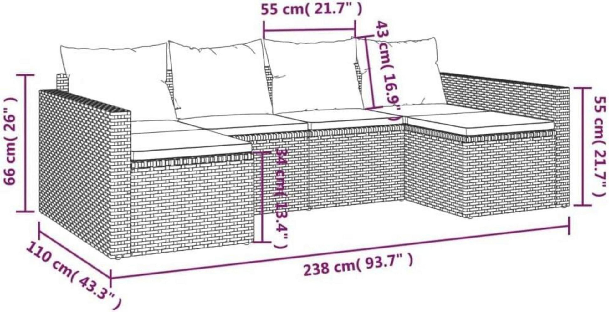 Gartenmöbel Set Lounge mit Kissen Grau Poly Rattan Outdoor Sitzgruppe