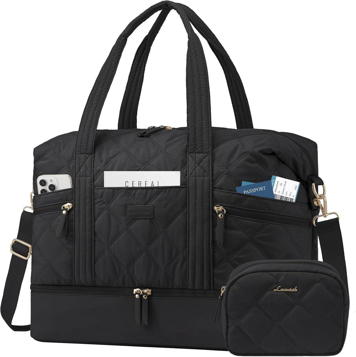Travel Duffel Bag Sporttasche Groß Damen Reisetasche Schwarz