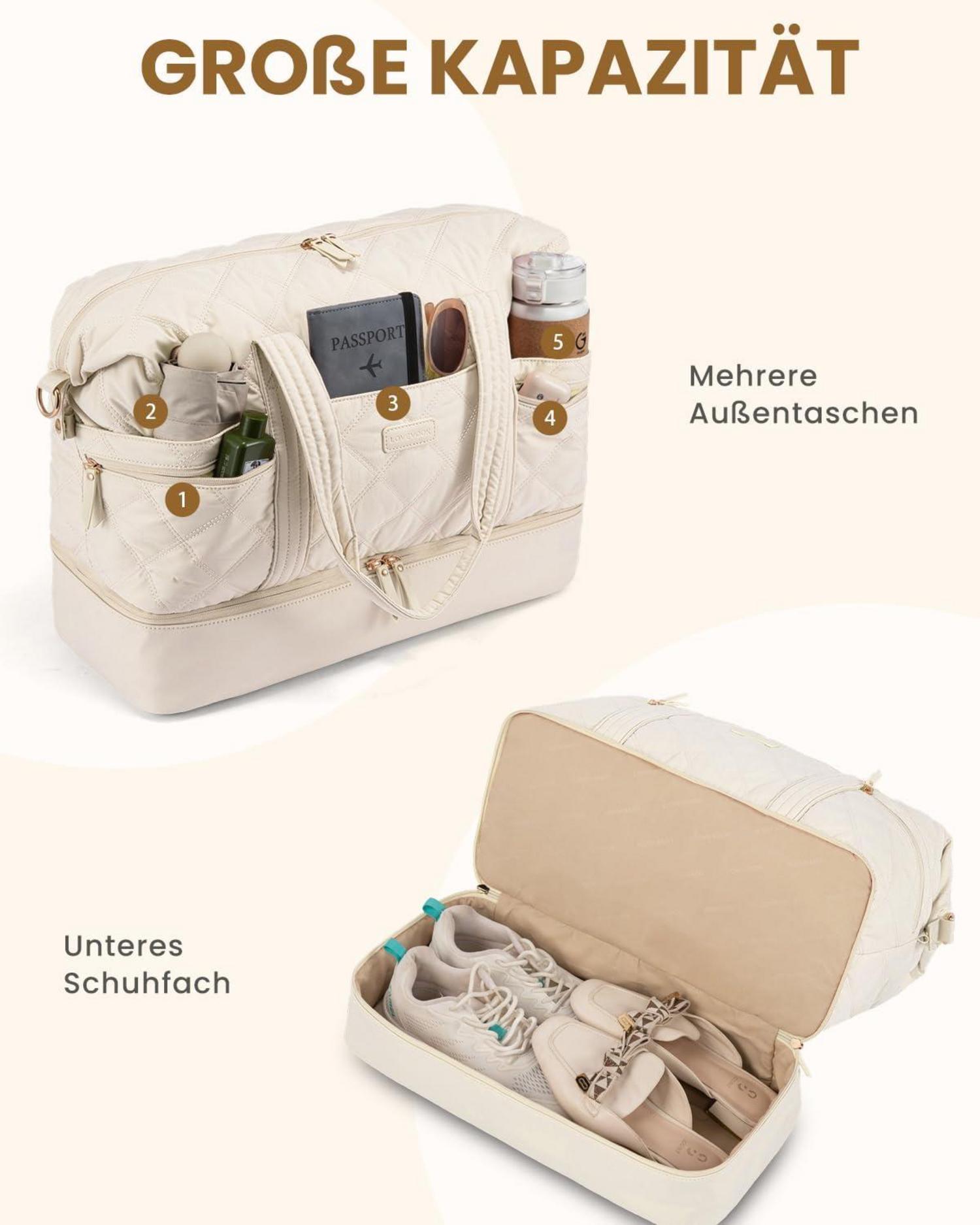 Leichte Damen Reisetasche für Flugzeug Reise Gym, Beige