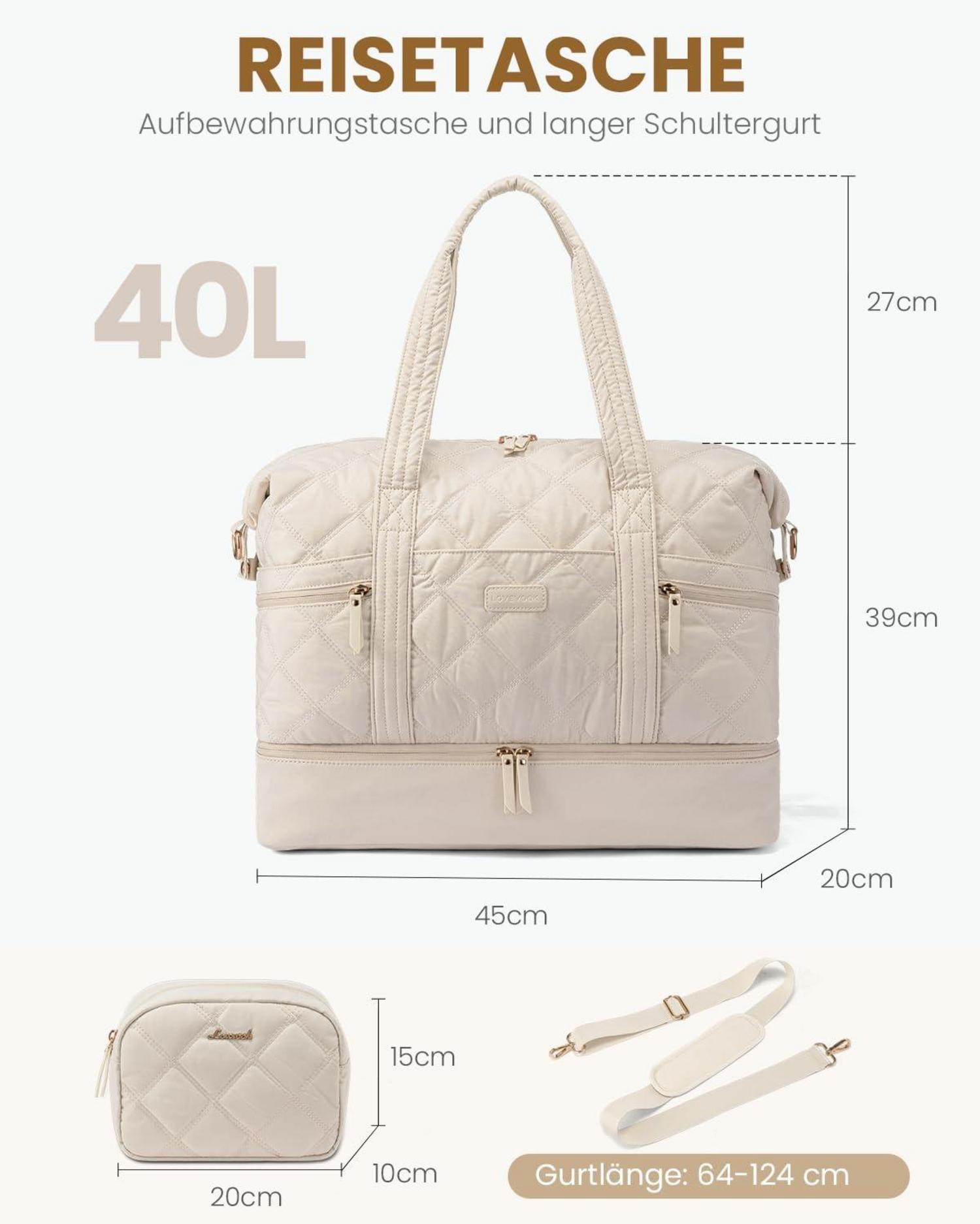 Große Reisetasche mit Schuhfach und Nassfach, Beige