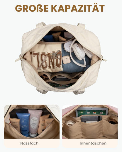 LOVEVOOK Reisetasche Damen Weekender Beige mit Schuhfach & Nassfach
