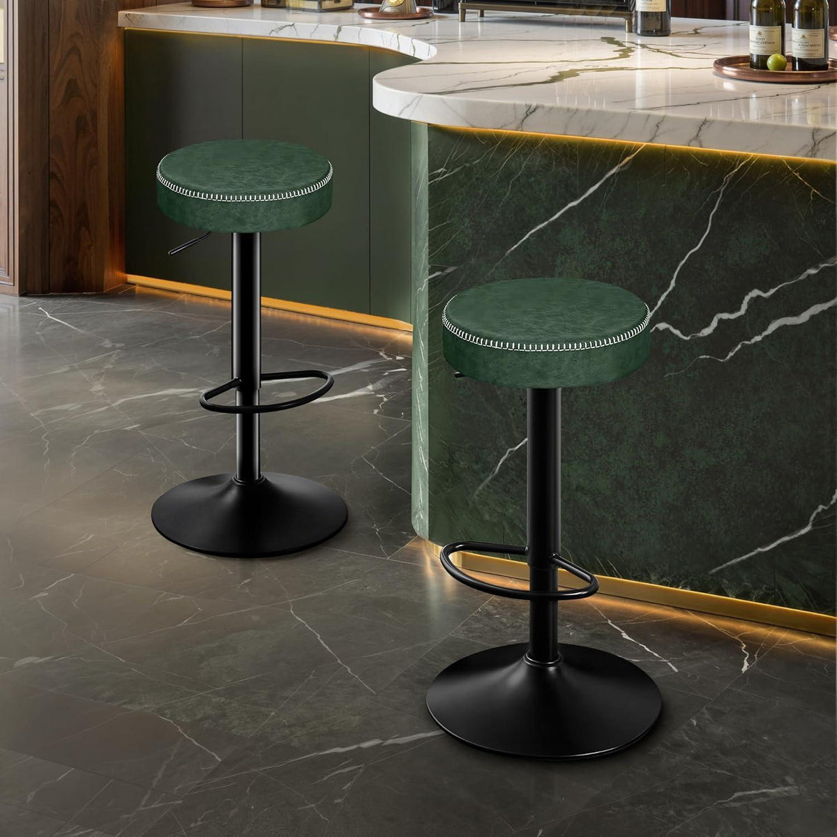 2er Set Barhocker Höhenverstellbar Grün mit Fußstütze