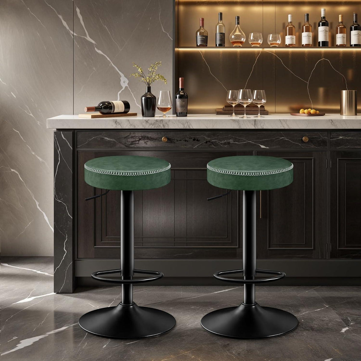 2er Set Barhocker Höhenverstellbar Grün mit Fußstütze