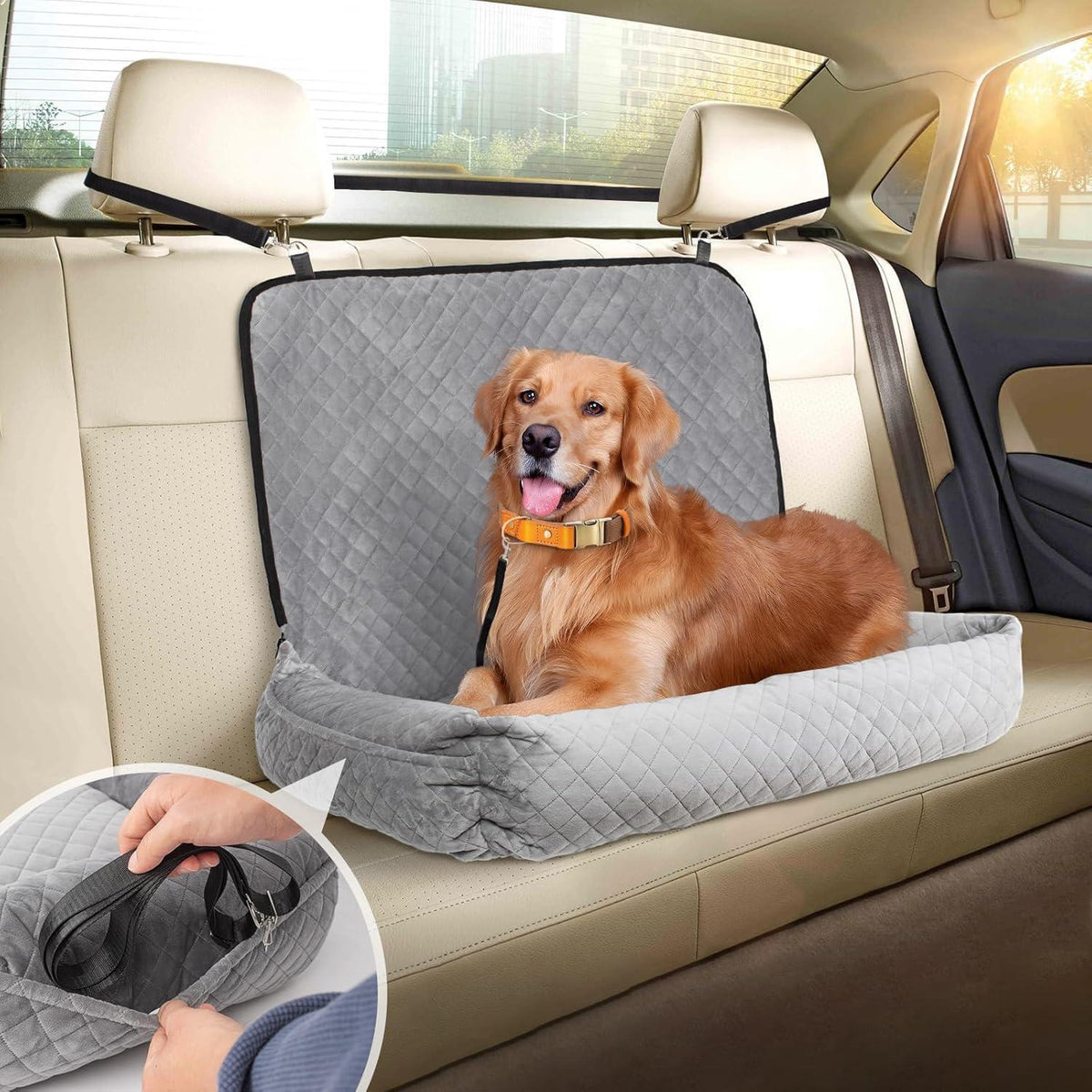 Hunde Autositz Grau – Waschbar, Sicher & Komfortabel