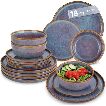 Geschirrset 18tlg für 6 Personen, Lavendelblau, Steingut, Modern
