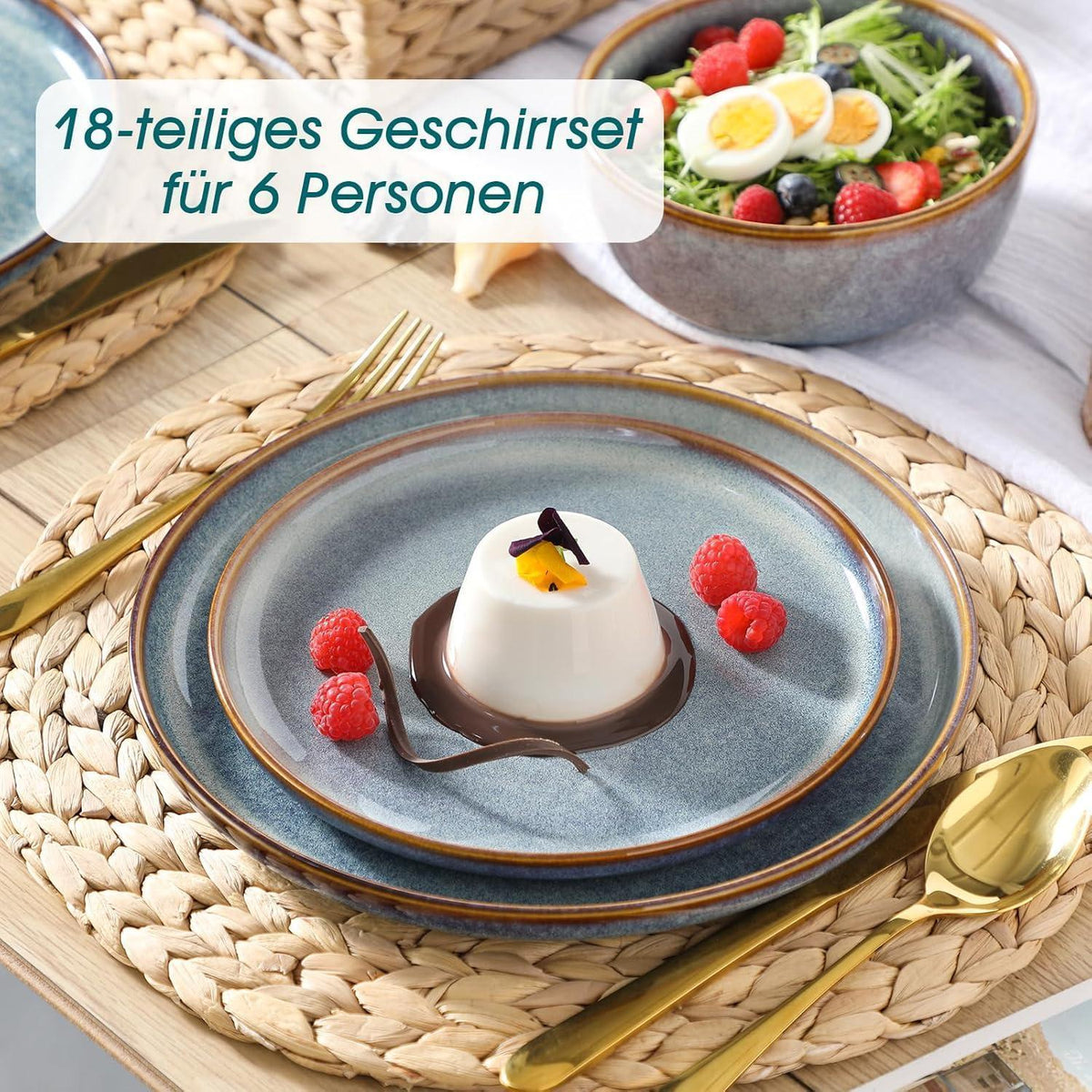Geschirrset 18tlg für 6 Personen, Lavendelblau, Steingut, Modern