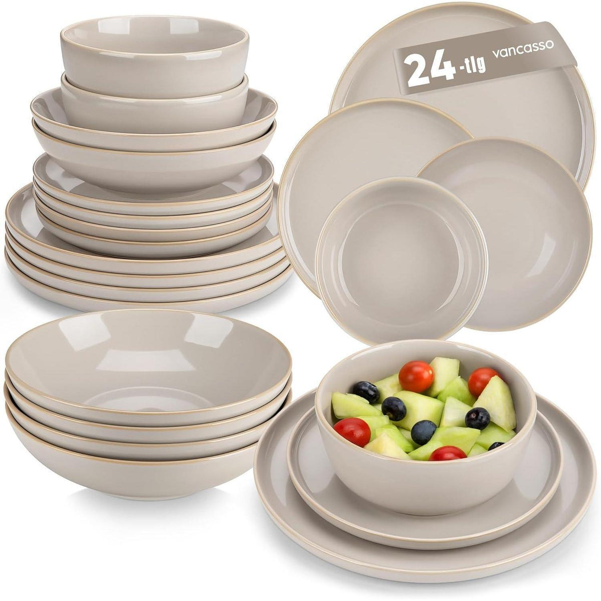 Tafelservice 24-teilig für 6 Personen, Steingut, Soft Beige