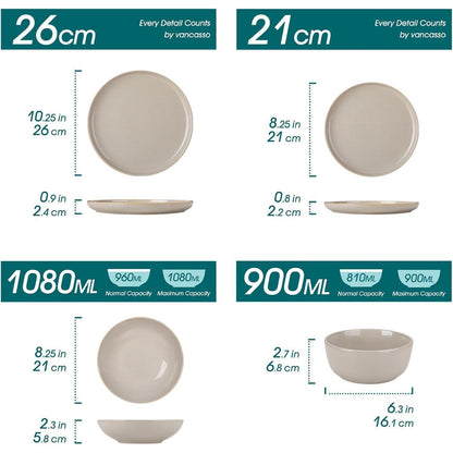 Tafelservice 24-teilig für 6 Personen, Steingut, Soft Beige