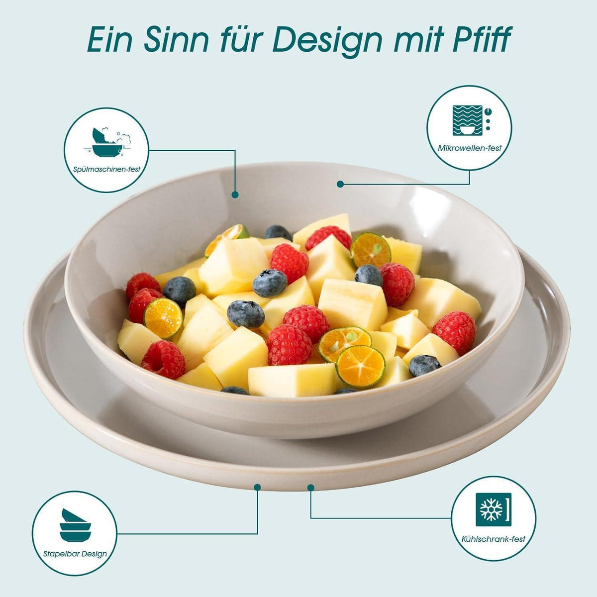 Tafelservice 24-teilig für 6 Personen, Steingut, Soft Beige