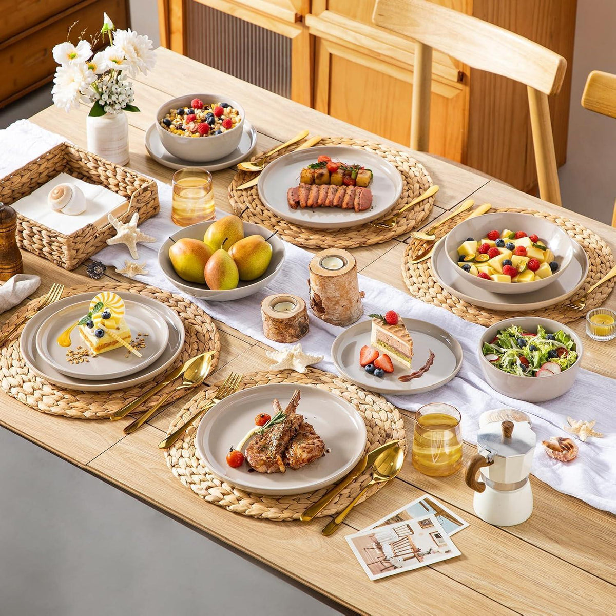 Tafelservice 24-teilig für 6 Personen, Steingut, Soft Beige