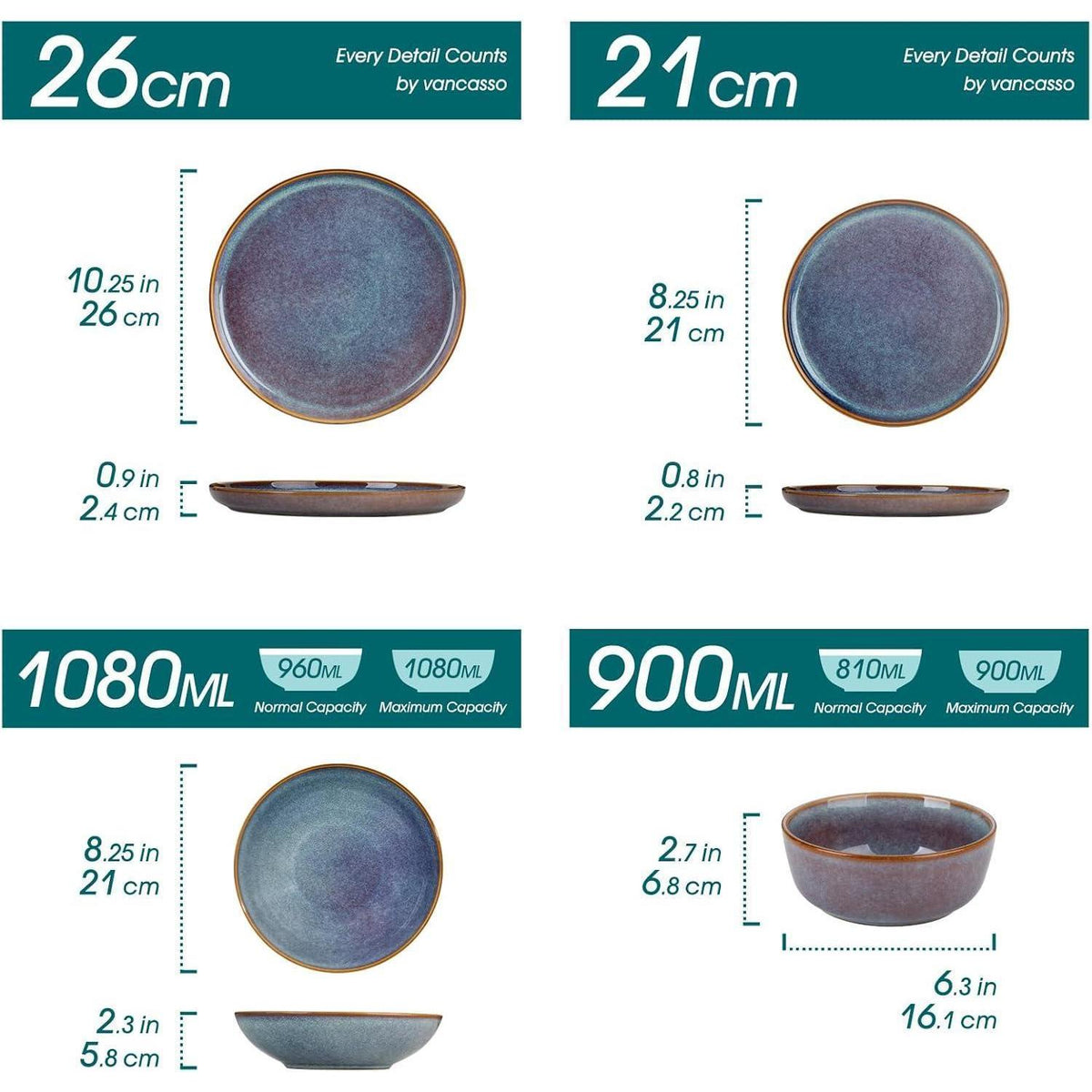 24-teiliges Geschirrset für 6 Personen, Steingut, Lavendelblau