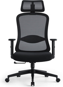 Ergonomischer Bürostuhl mit verstellbaren 2D Kopfstützen, Schwarz