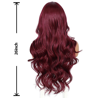 Burgunder Körperwelle Spitze Front Perücke mit Pink Highlights 26 Zoll