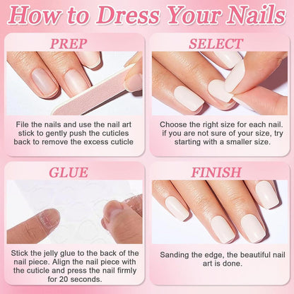 Kurze Eckige French Press on Nails Rosa Weiß Farbverlauf
