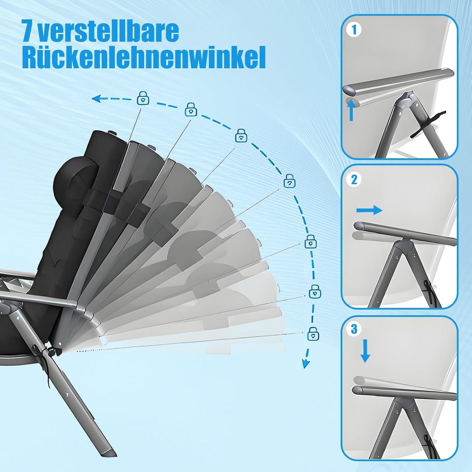 Klappbare Sonnenliege mit 6cm Matratze, Aluminium, abnehmbares Kissen, bis