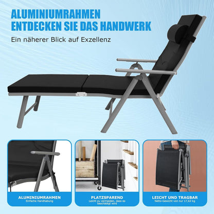 Sonnenliege klappbar mit 6 cm Matratze aus Aluminium, belastbar bis 150kg
