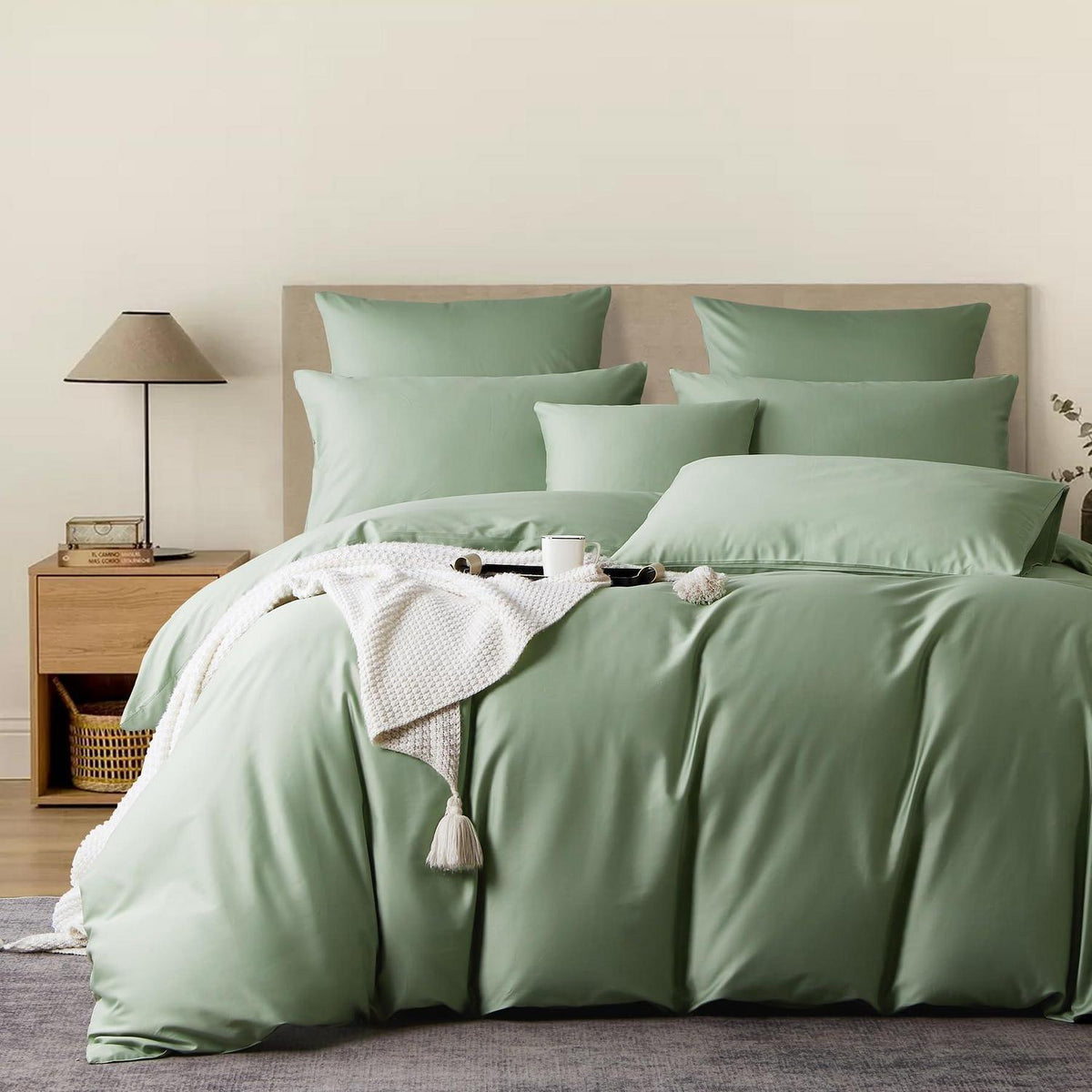 Mako Satin Bettwäsche Set 220x240 Grün – Weich & Kühlend