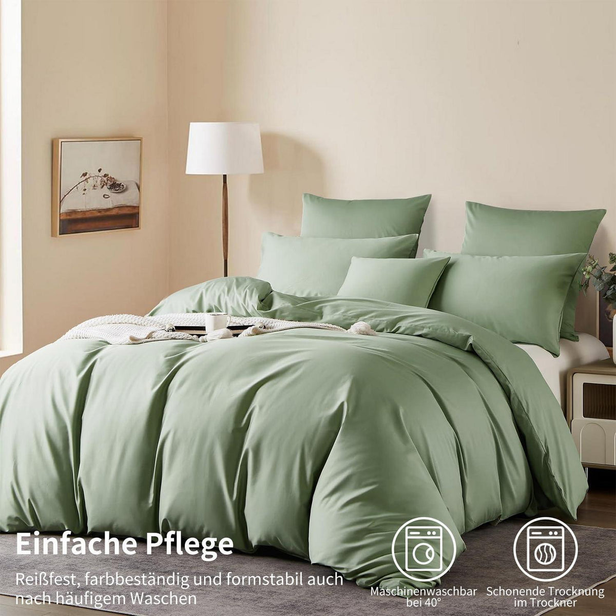Mako Satin Bettwäsche Set 220x240 Grün – Weich & Kühlend