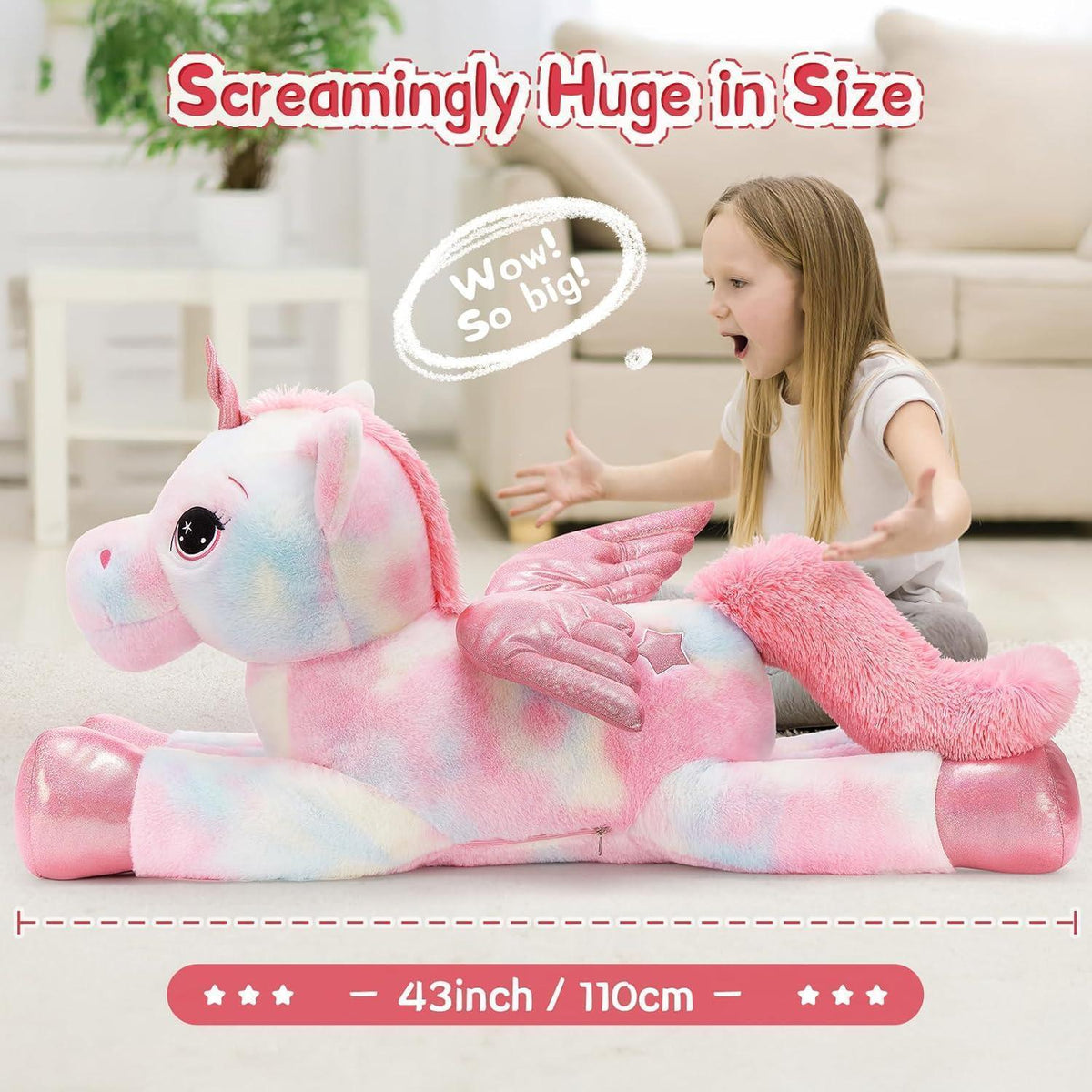 XXL Einhorn Kuscheltier 110cm - Rosa Plüschtier Geschenk für Kinder