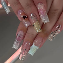 French Press on Nails 24 Stück Künstliche Nägel 3D Design mit Perlen