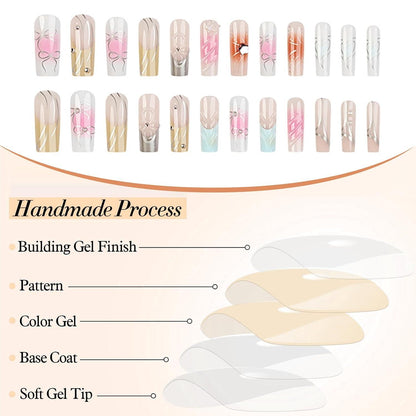 24x French Press on Nails Quadratische Schmetterling Perlen 3D Streifen