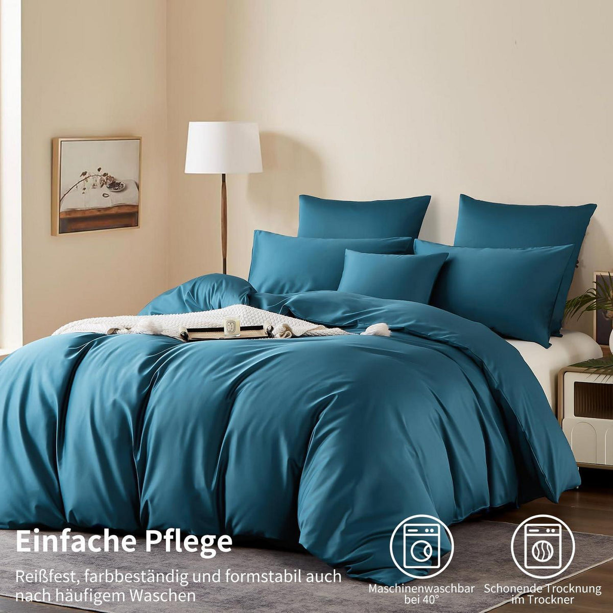 Mako Satin Bettwäsche Set 220x240 Petrol – Weich & Kühlend