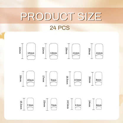 24 Stück 3D Gelnail Blaue Quadratische French Tip Nagel-Set