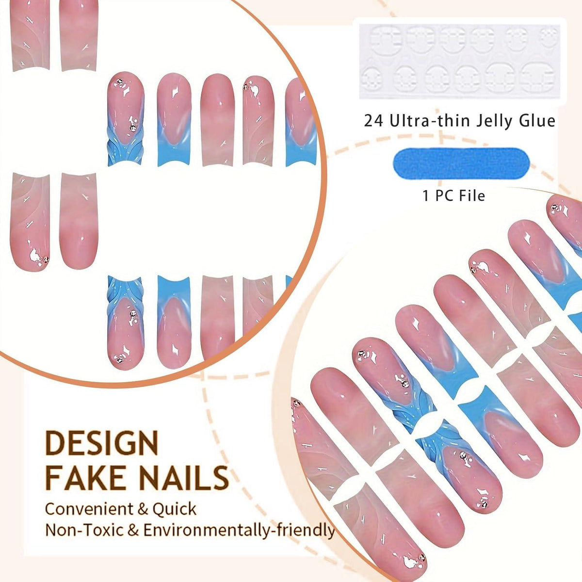 24 Stück 3D Gelnail Quadratische Acryl Press On Nails Set
