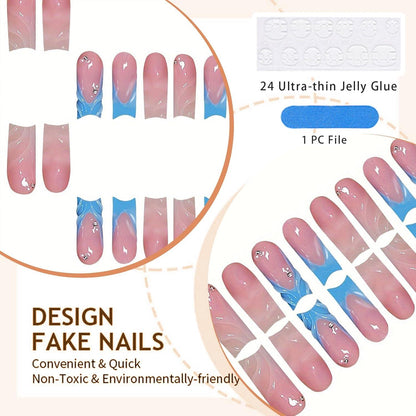 24 Stück 3D Gelnail Quadratische Acryl Press On Nails Set