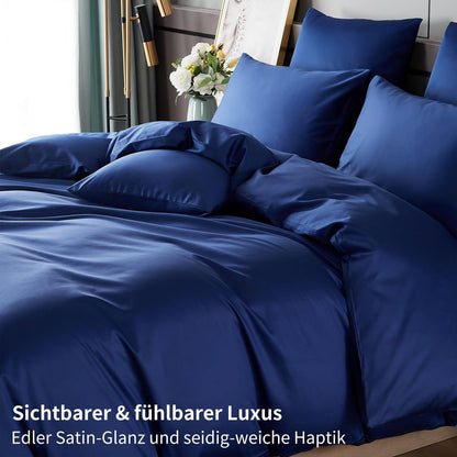 Mako Satin Bettwäsche Set 220x240 Blau – Weich & Kühlend