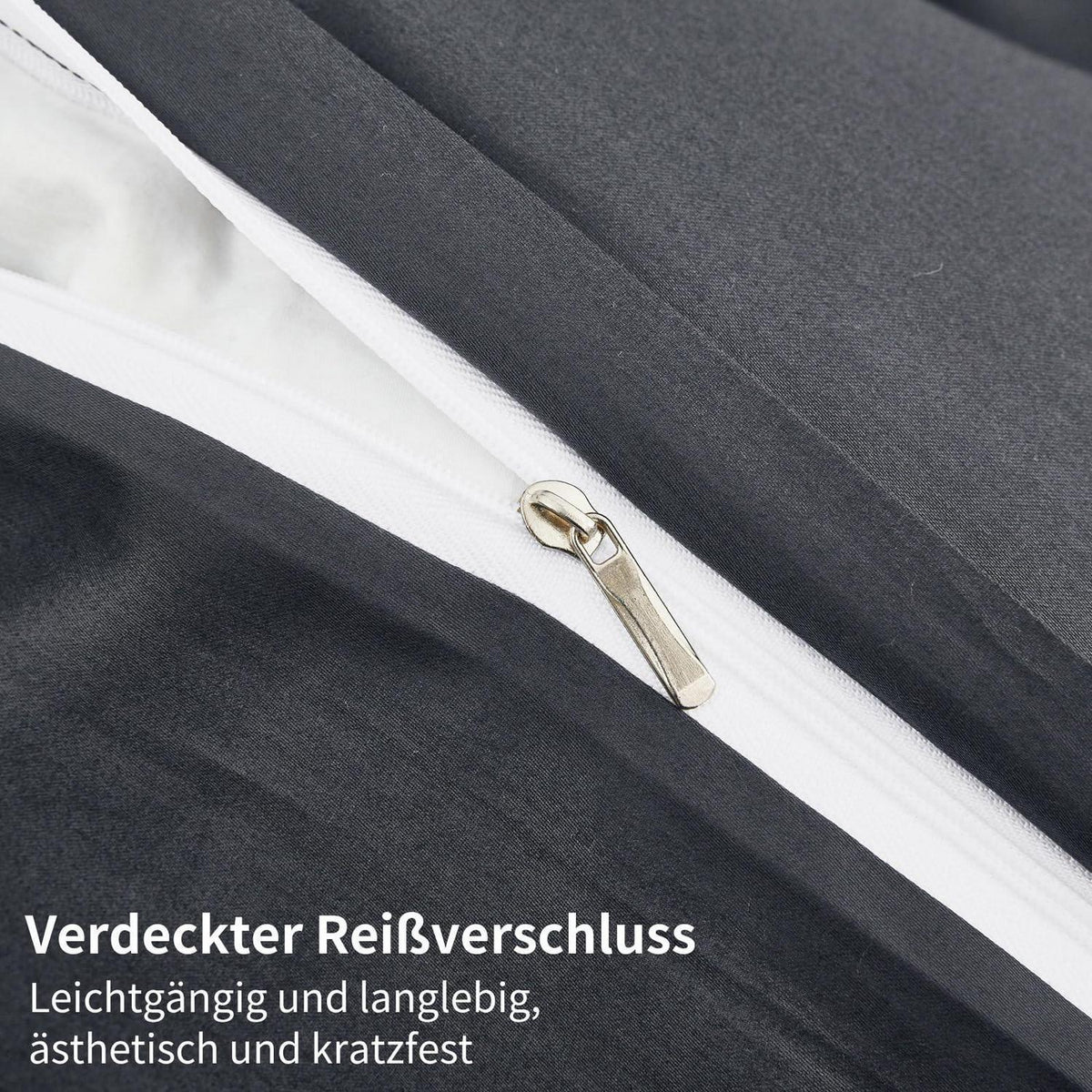 Mako Satin Bettwäsche Dunkelgrau 220x240 - 3-teilig & Kühlend