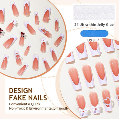 3D Perlen Weiße French Tip Falsche Nägel 24 Stück Gel-Gum Überzug