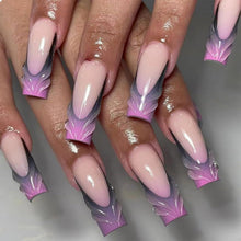 Lange Dunkelviolette 3D Acrylnägel French Tip Design 24 Stück