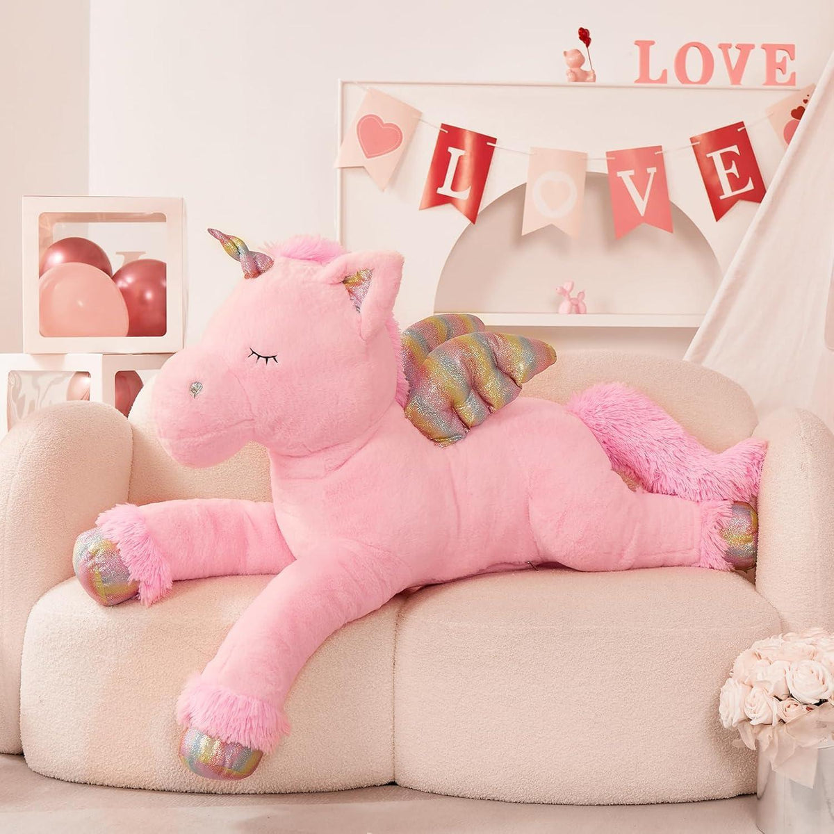 XXL Einhorn Kuscheltier 110cm - Rosa Plüschtier Geschenk für Kinder