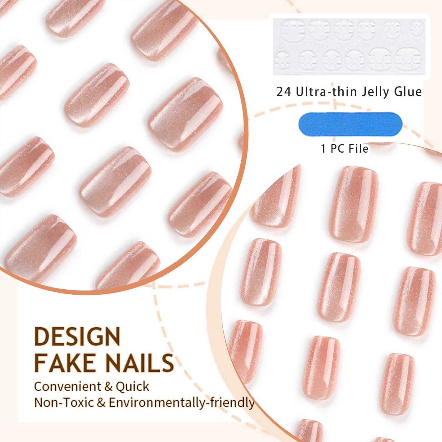 24er Set Cat-eye Press On Nägel mit Gel Acryl & Nagelkleber