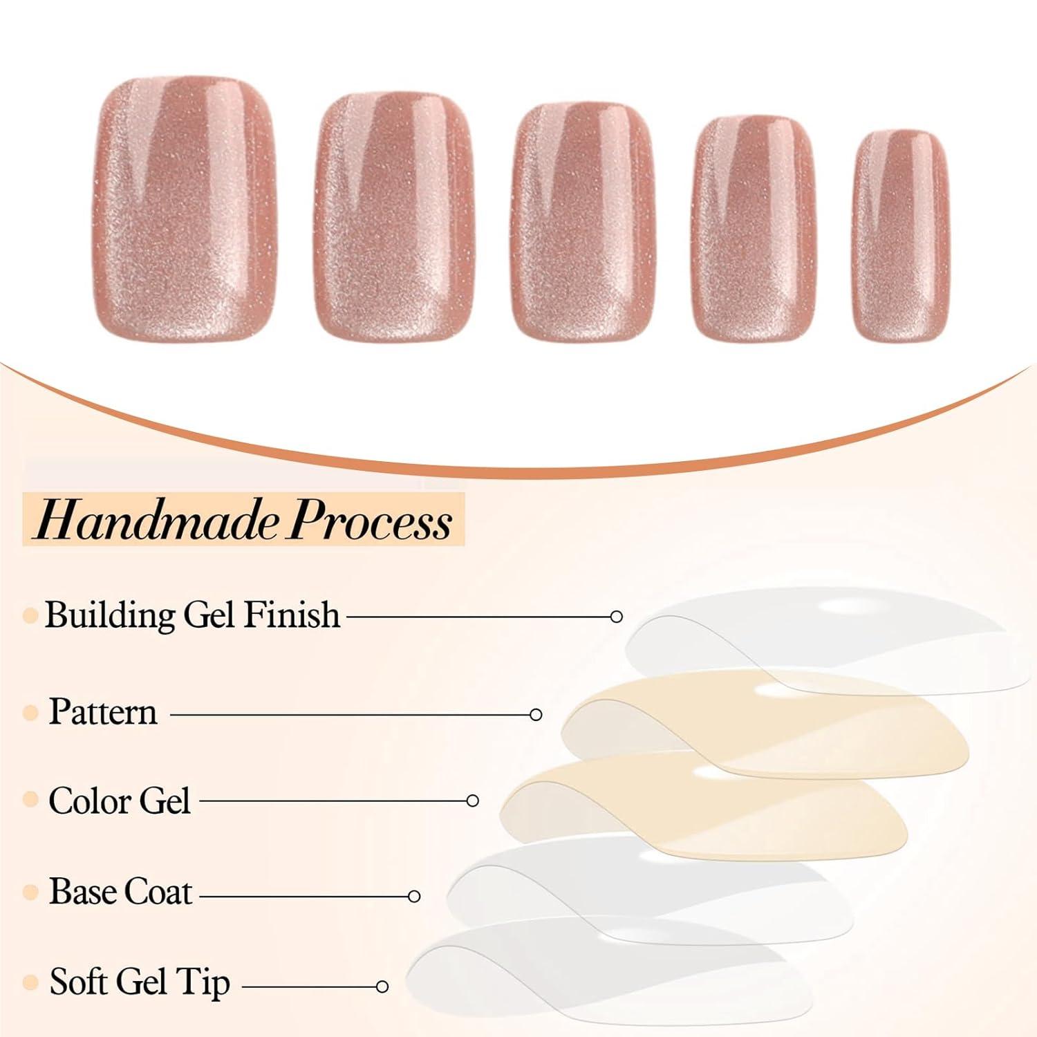 24er Set Cat-eye Press On Nägel Luxusweich Gel Acryl Nagelkleber