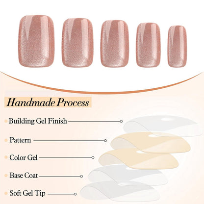 24er Set Cat-eye Press On Nägel Luxusweich Gel Acryl Nagelkleber