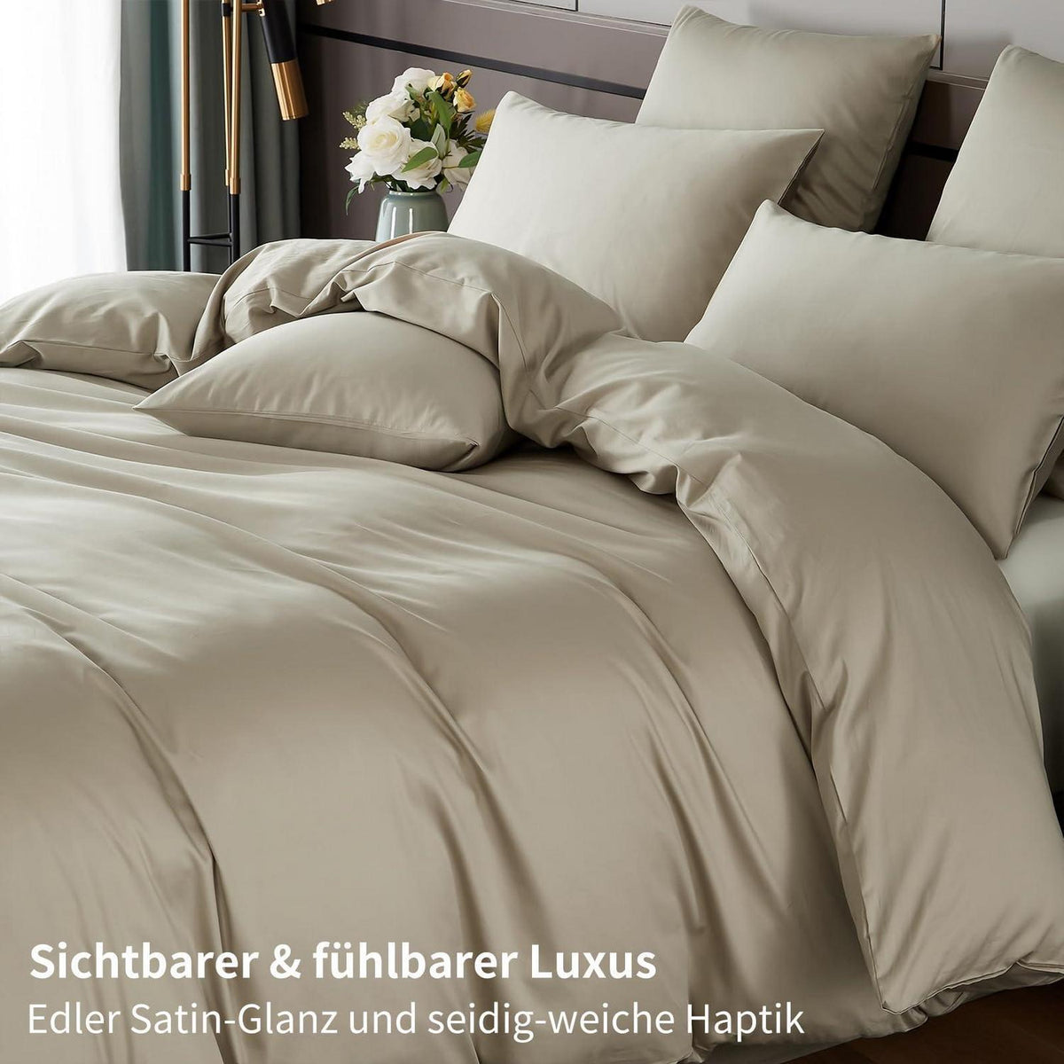Mako Satin Bettwäsche Set 220x240 Beige – Weich & Kühlend