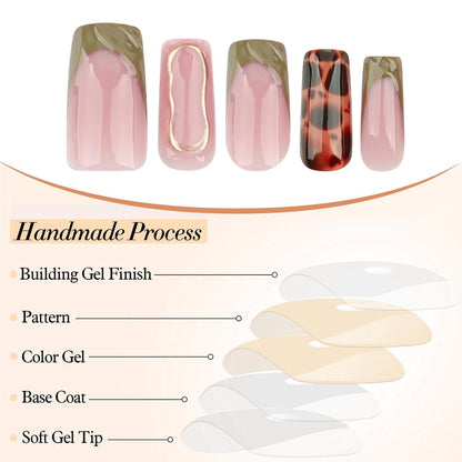 24 Stück Lange Quadratische Leopard Falsche Nägel French Tip Stick on Nägel