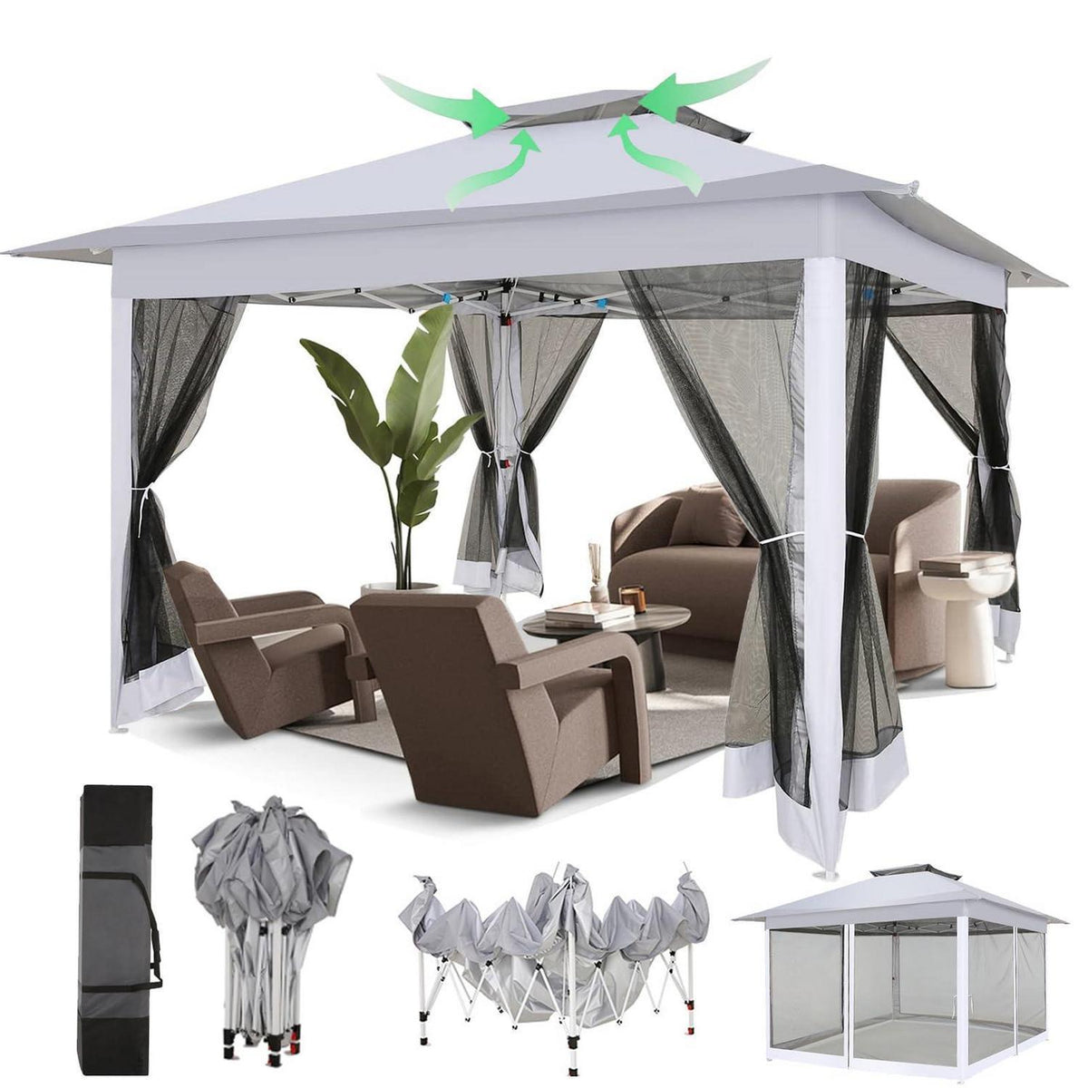 3x3 Gartenpavillon wasserdicht – Pop-Up Zelt mit Moskitonetz